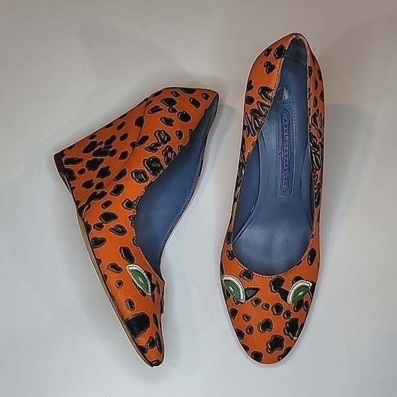Ashley Dearborn Shoes - Ashley DEARBORN Leopard Lizard Cheetah Funky Rare Leather Almond Toe Wedge Heel